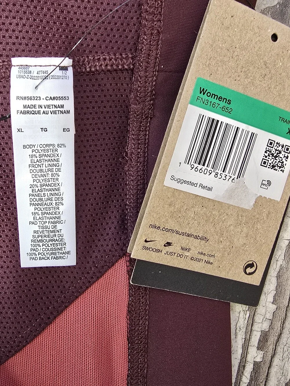 NWT Nike Dri-Fit Medium Support Padded Sports Bra GBurgundy Size XL